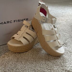 Marc Fisher White Espadrille Platform Sandals